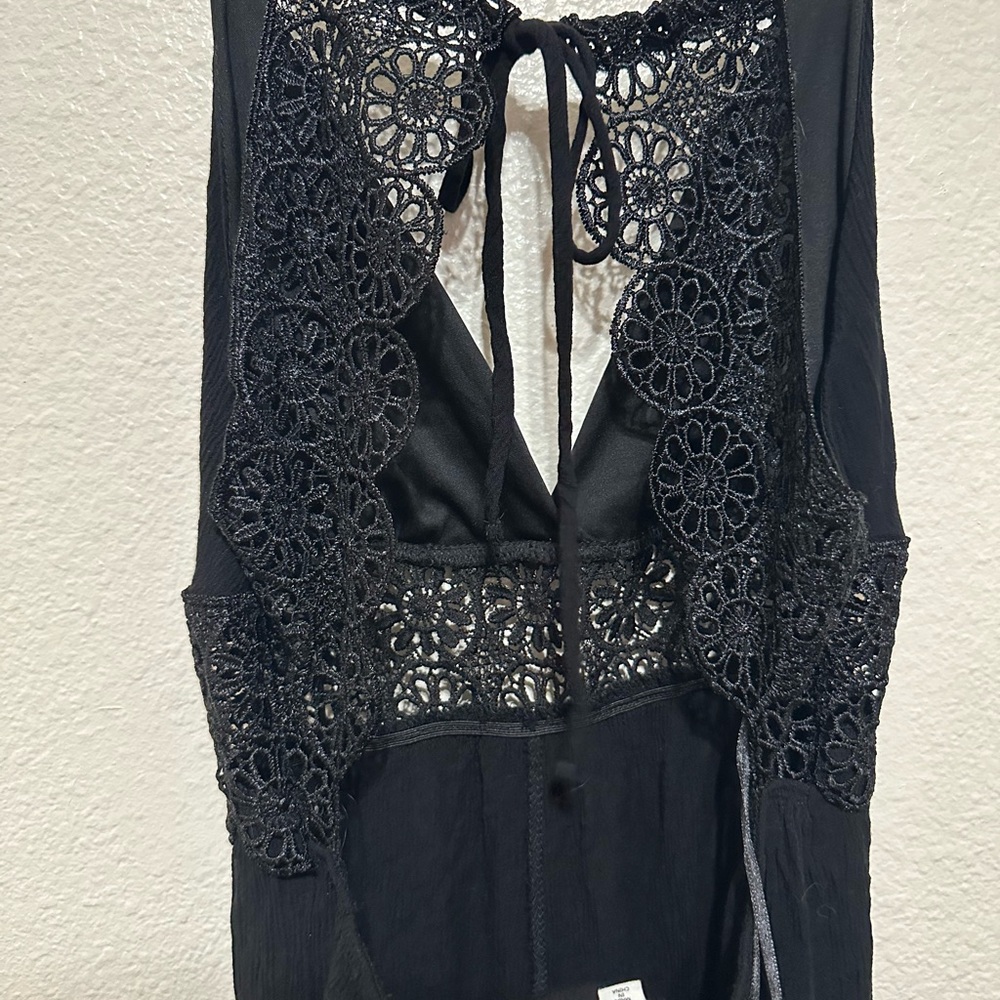 Black Lace Trim Jumpsuit - Picture 3 of 3